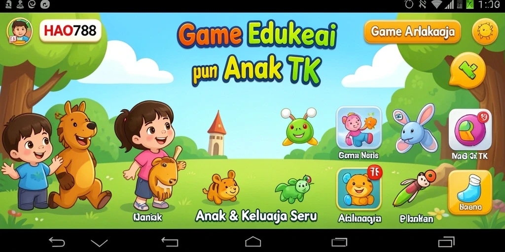 Screenshot aplikasi HAO788 menunjukkan anak-anak bermain permainan edukatif yang menyenangkan.