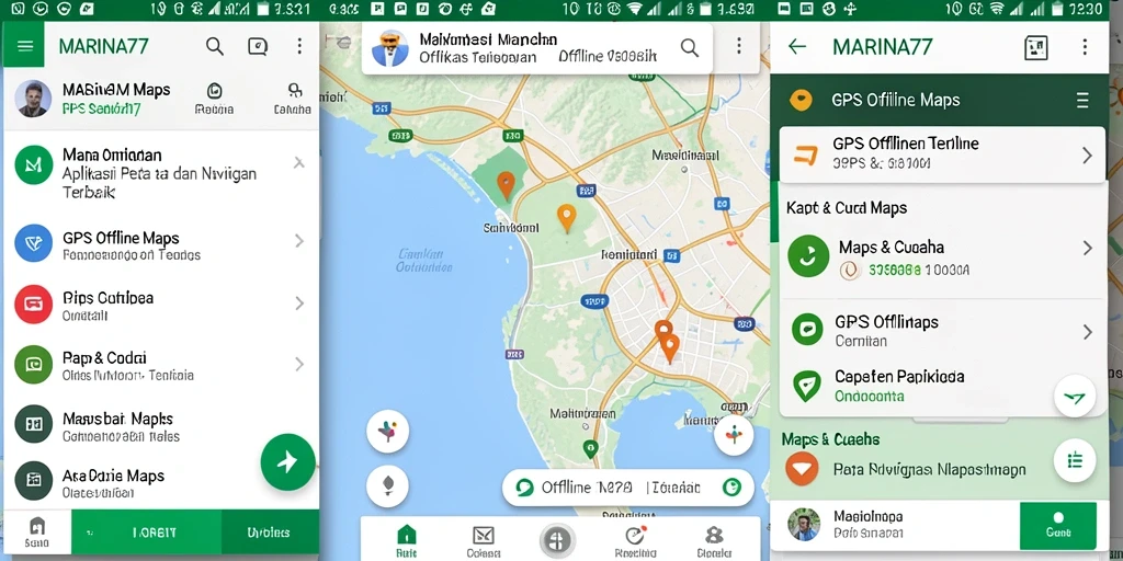 Tampilan antarmuka utama aplikasi GPS Offline Maps MARINA77.