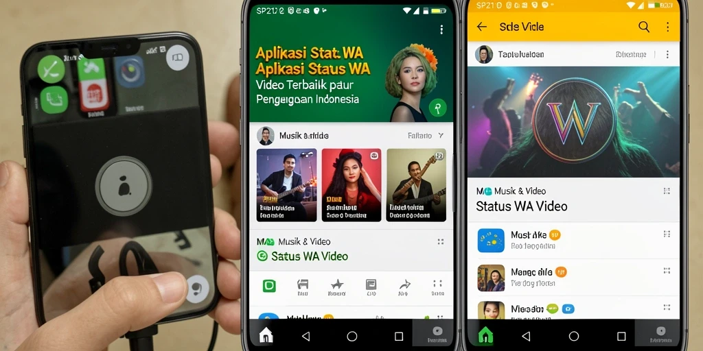 Antarmuka aplikasi SP212 menampilkan berbagai pilihan video status WA.