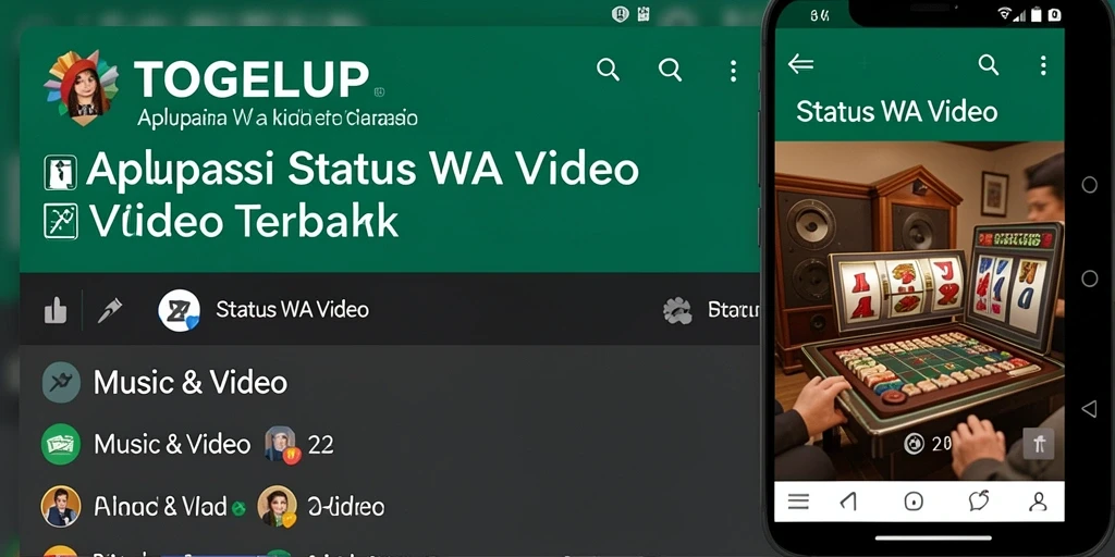 Screenshot antarmuka TOGELUP menampilkan fitur Status WA Video yang mudah digunakan.